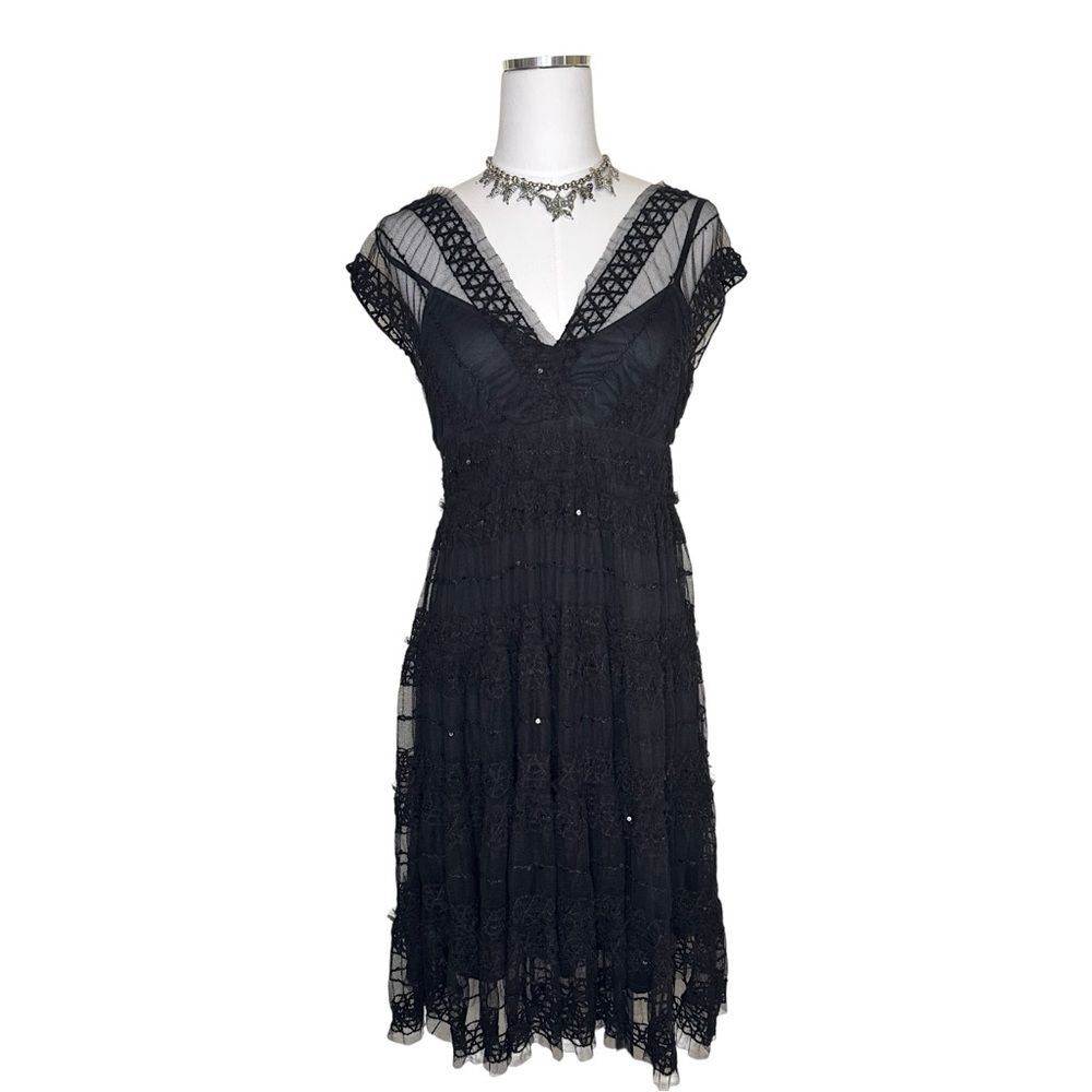 Y2K Max Studios Black Sequin Whimsygoth Sheer Tulle Midi Dress Size Extra Small
